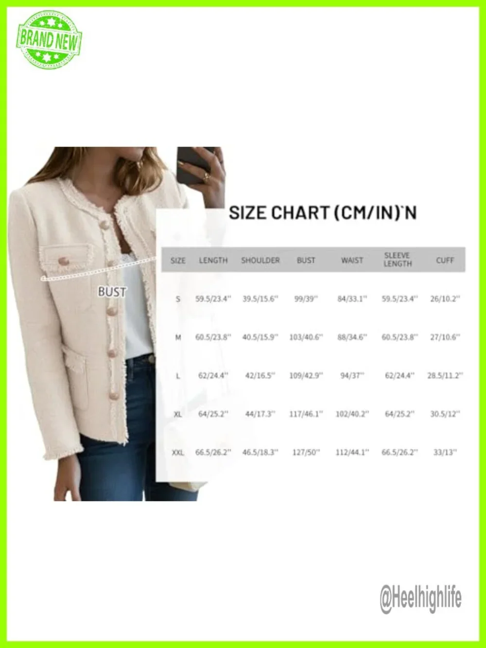 Tweed Blazer Jacket Crewneck Open Front Office Coat Pockets